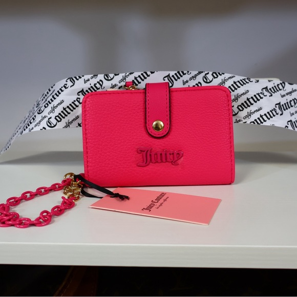 Juicy Couture Hot Pink Wallet with Gold/Pink Chain Wristlet NWT - Picture 1 of 8